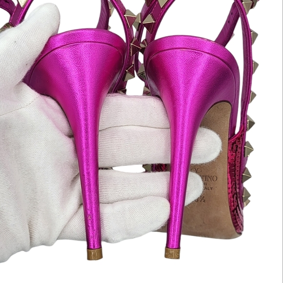 Valentino Rockstud Sequined Leather Pumps Pink 38.5 - Picture 9 of 16